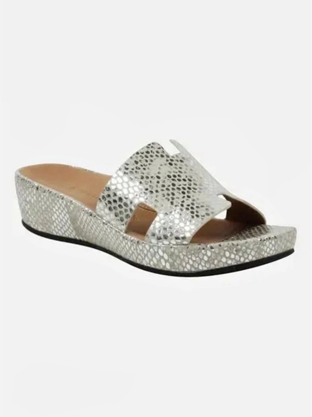 L’Amour Des Pieds Silver Animal Print Wedge Sandals